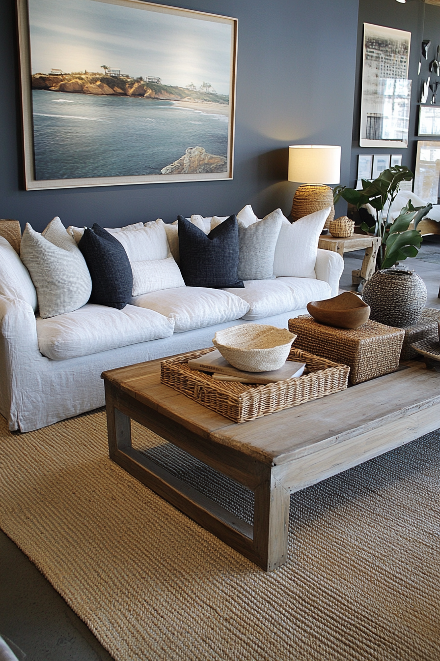 8. Contemporary Coastal Retreat (Gray Living Room Ideas) - Gray Living Room Ideas