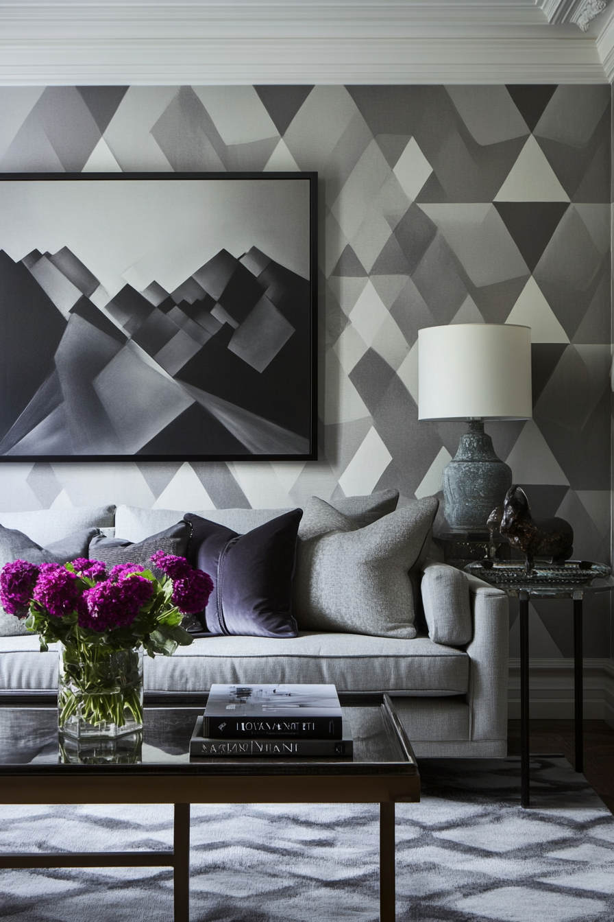 19. Geometric Gray Accent Walls (Gray Living Room Ideas) - Gray Living Room Ideas