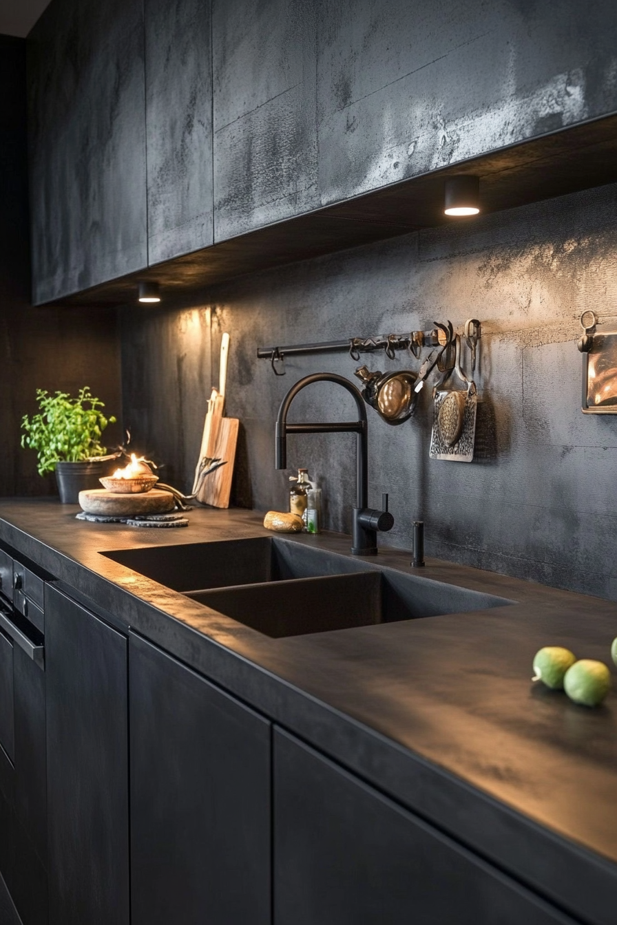 19. Concrete and Black Modernism (Black Kitchen Ideas) - Black Kitchen Ideas