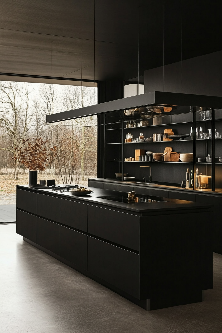23. Glass and Black Harmony (Black Kitchen Ideas) - Black Kitchen Ideas
