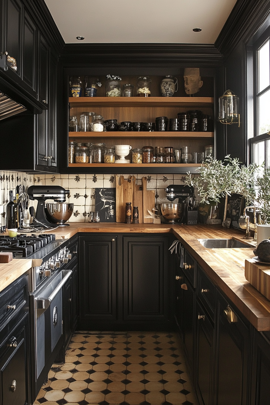 24. Warm Wood Accents (Black Kitchen Ideas) - Black Kitchen Ideas