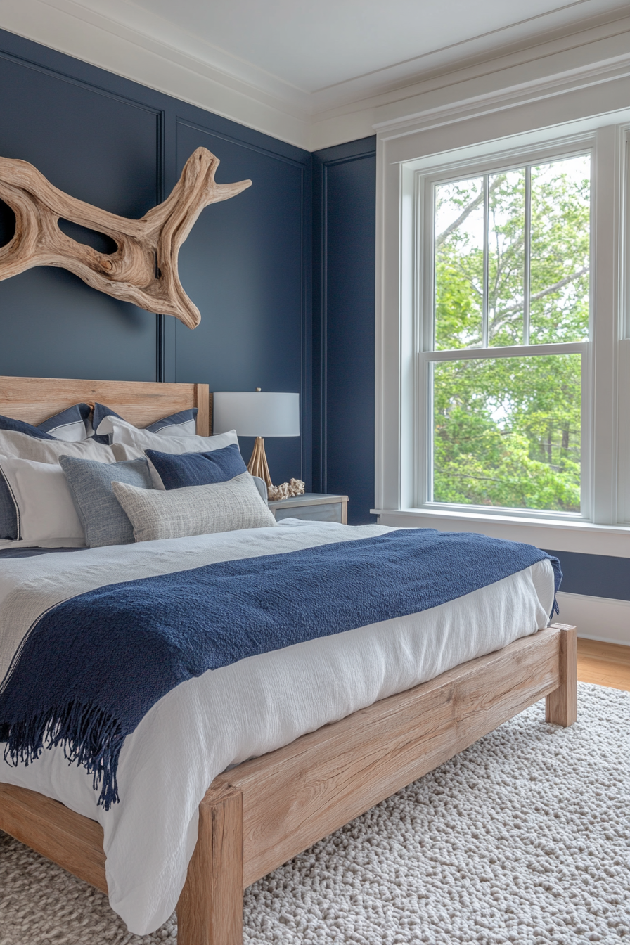 1. Modern Coastal Retreat (Navy Blue And Gray Bedroom Ideas) - Navy Blue And Gray Bedroom Ideas