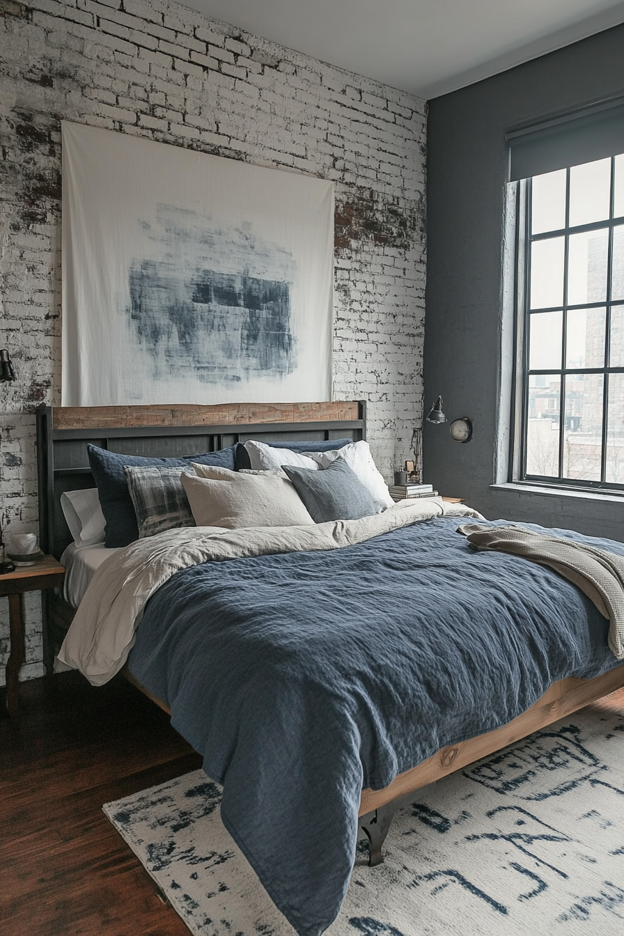 4. Urban Loft Charm (Navy Blue And Gray Bedroom Ideas) - Navy Blue And Gray Bedroom Ideas