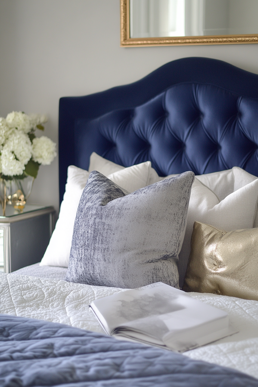5. Luxury Boutique Escape (Navy Blue And Gray Bedroom Ideas) - Navy Blue And Gray Bedroom Ideas