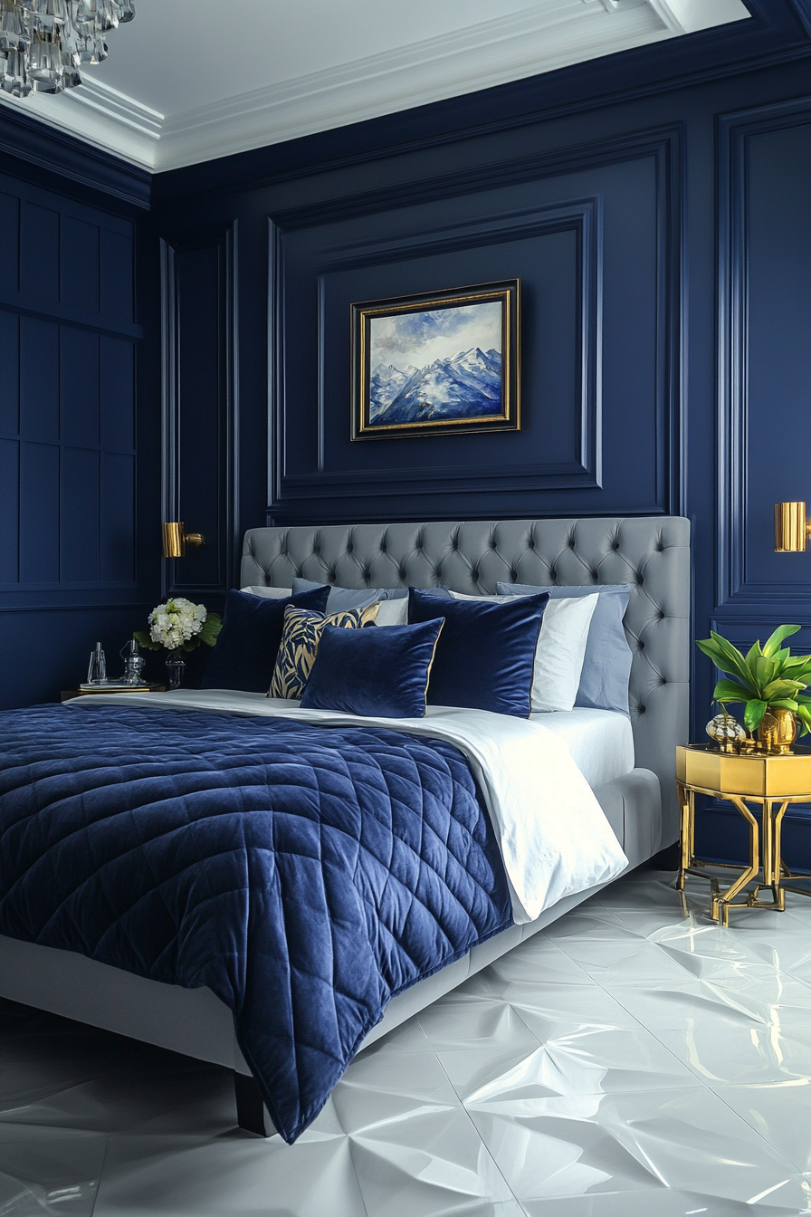 9. Art Deco Glamour (Navy Blue And Gray Bedroom Ideas) - Navy Blue And Gray Bedroom Ideas