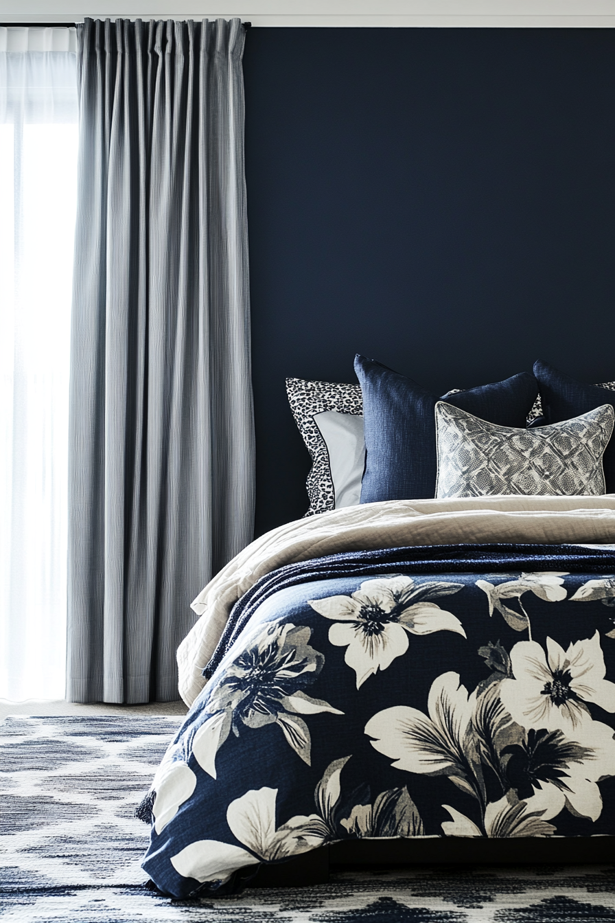 14. Eclectic Layering (Navy Blue And Gray Bedroom Ideas) - Navy Blue And Gray Bedroom Ideas