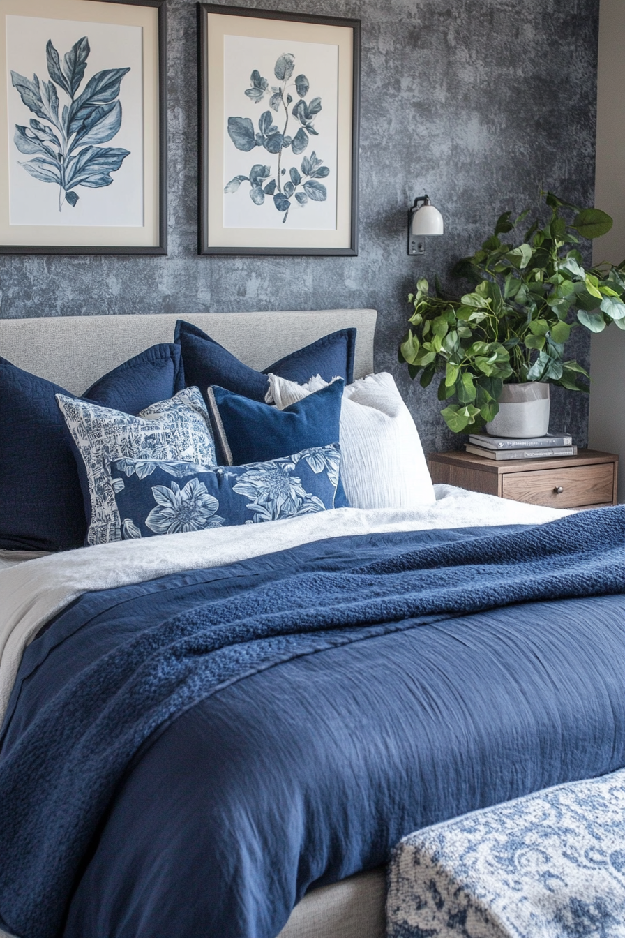 16. Nature-Inspired Oasis (Navy Blue And Gray Bedroom Ideas) - Navy Blue And Gray Bedroom Ideas