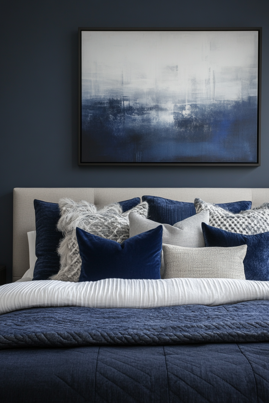 17. Elegant Monochrome (Navy Blue And Gray Bedroom Ideas) - Navy Blue And Gray Bedroom Ideas