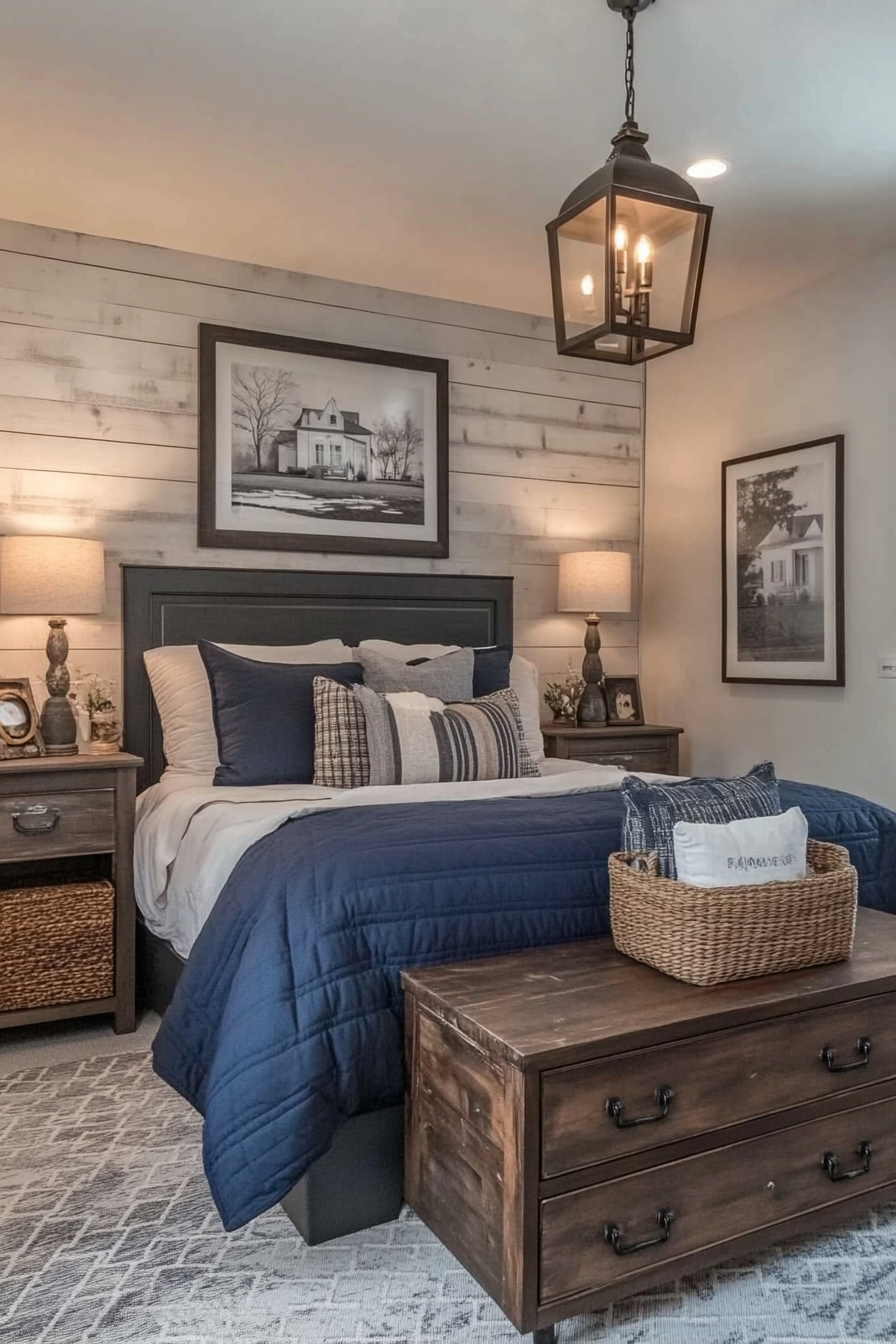 18. Modern Farmhouse (Navy Blue And Gray Bedroom Ideas) - Navy Blue And Gray Bedroom Ideas
