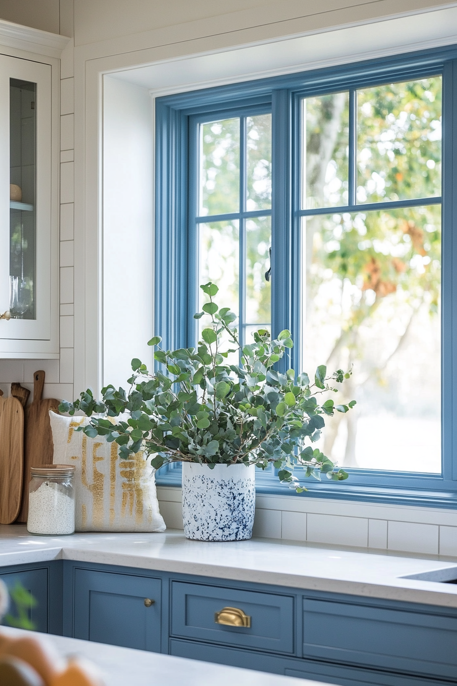 3. Coastal Blue Bay Window (Kitchen Window Ideas) - Kitchen Window Ideas
