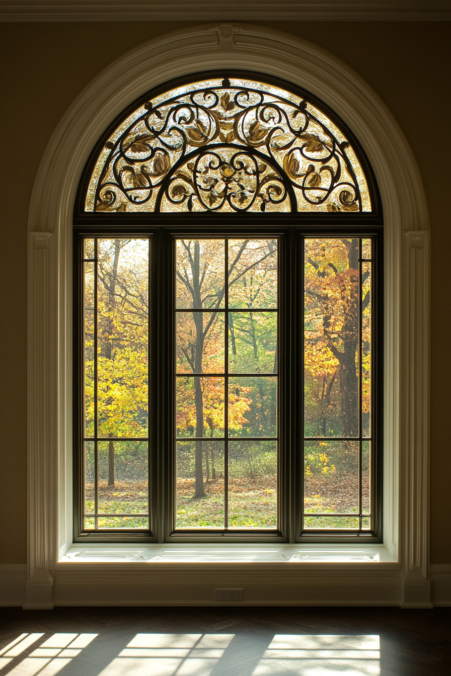 4. Arched French Window with Brass Accents (Kitchen Window Ideas) - Kitchen Window Ideas