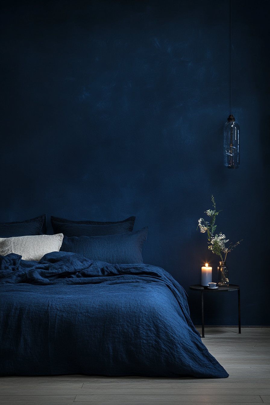 1. Midnight Minimalism (Dark Blue Bedroom Ideas) - Dark Blue Bedroom Ideas