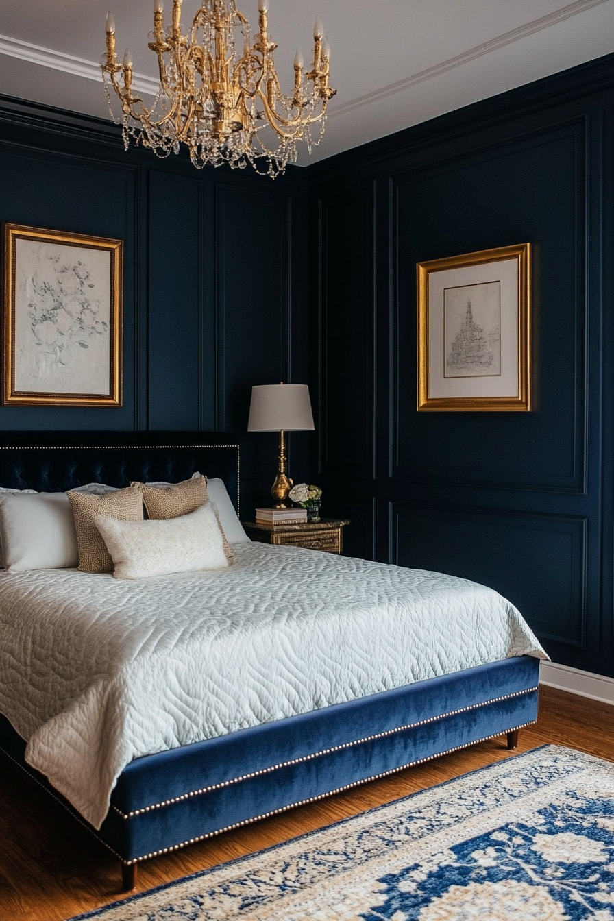 2. Royal Navy Elegance (Dark Blue Bedroom Ideas) - Dark Blue Bedroom Ideas