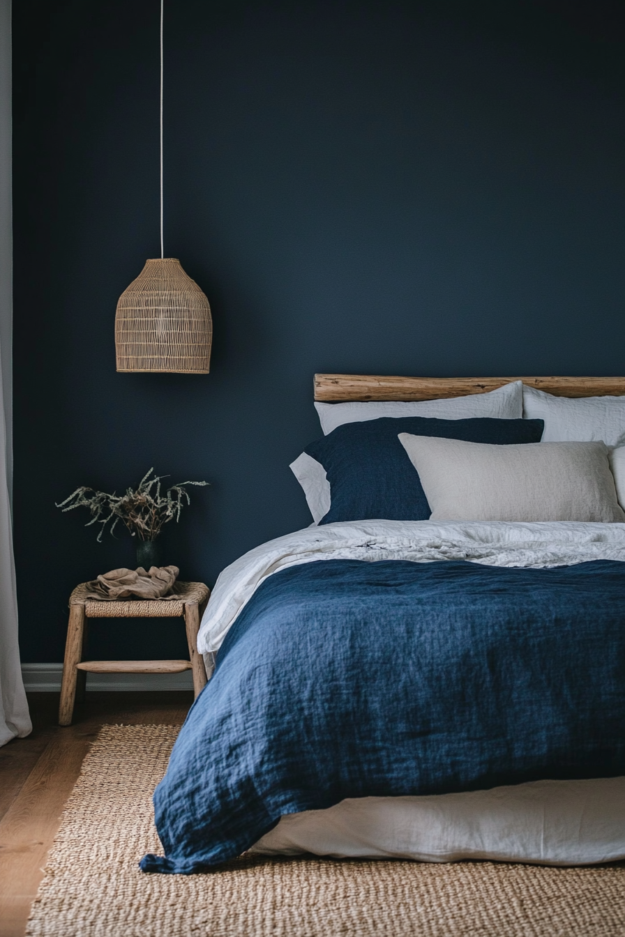 4. Modern Coastal Haven (Dark Blue Bedroom Ideas) - Dark Blue Bedroom Ideas