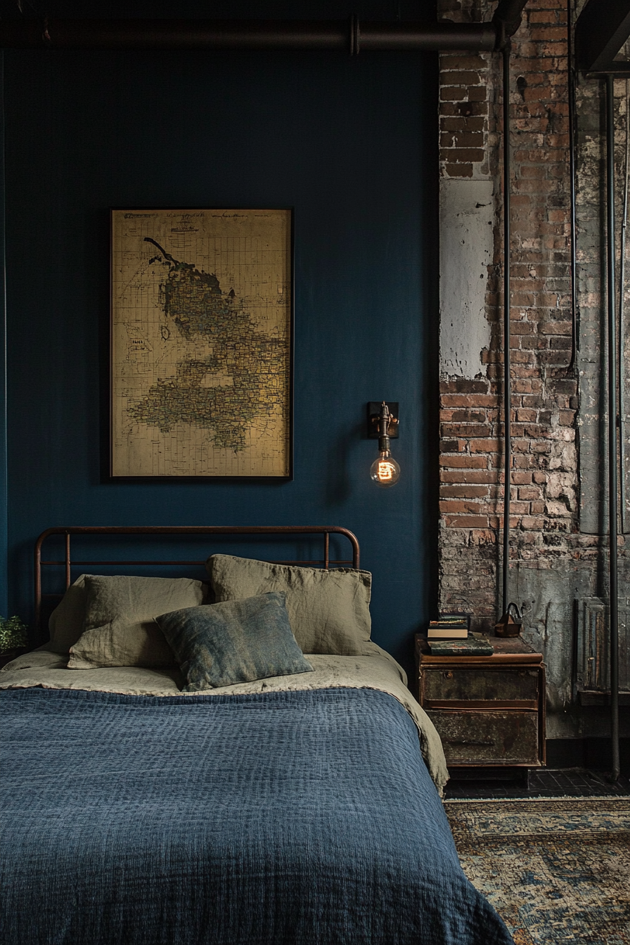 8. Urban Industrial Steel Blue (Dark Blue Bedroom Ideas) - Dark Blue Bedroom Ideas