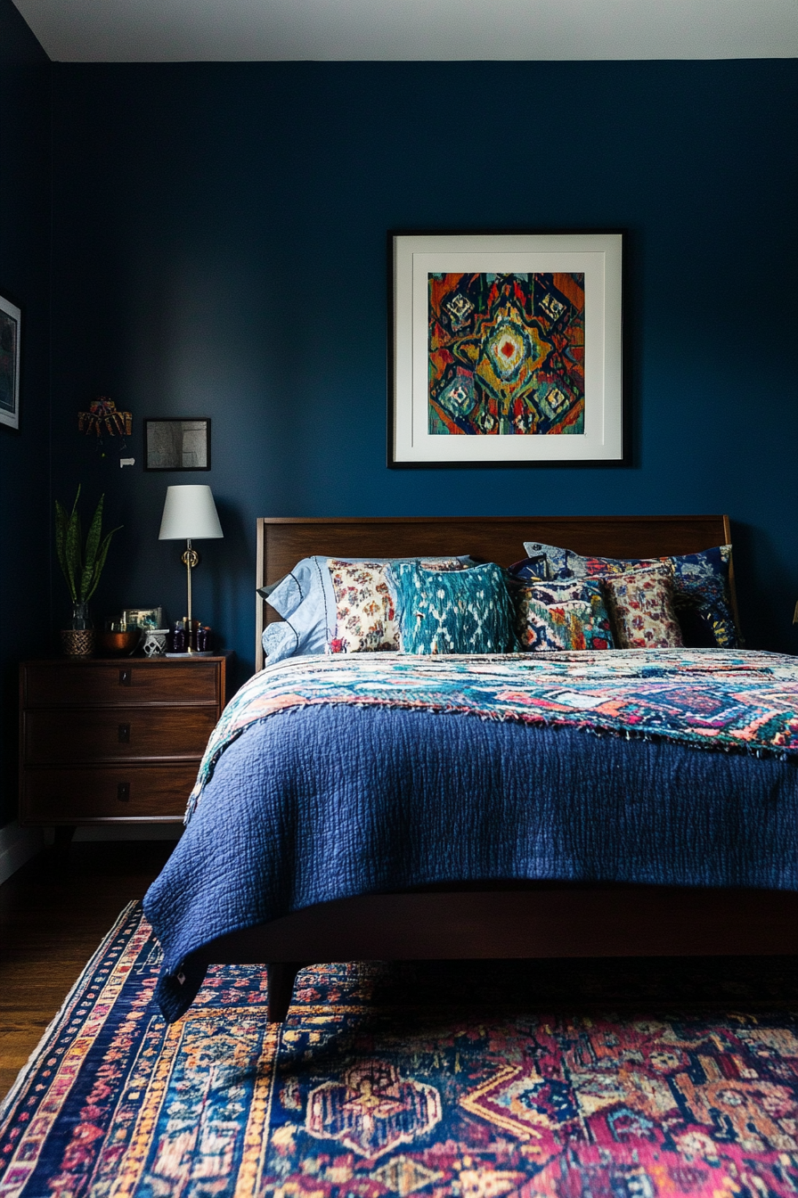 9. Eclectic Blue Oasis (Dark Blue Bedroom Ideas) - Dark Blue Bedroom Ideas