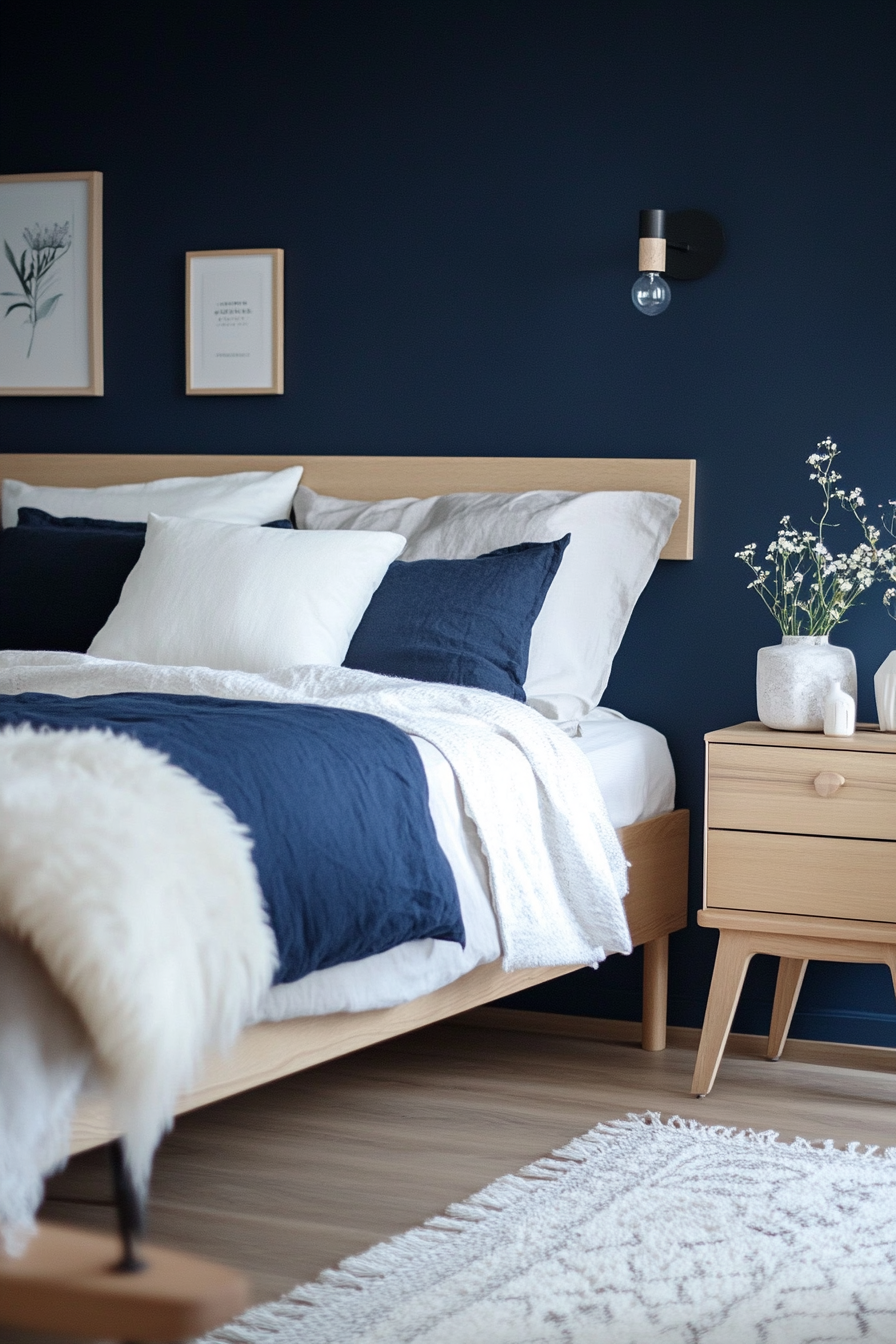 11. Scandinavian Deep Blue Serenity (Dark Blue Bedroom Ideas) - Dark Blue Bedroom Ideas