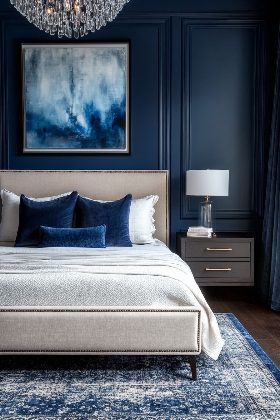 12. Velvet Luxe Sapphire Cocoon (Dark Blue Bedroom Ideas) - Dark Blue Bedroom Ideas