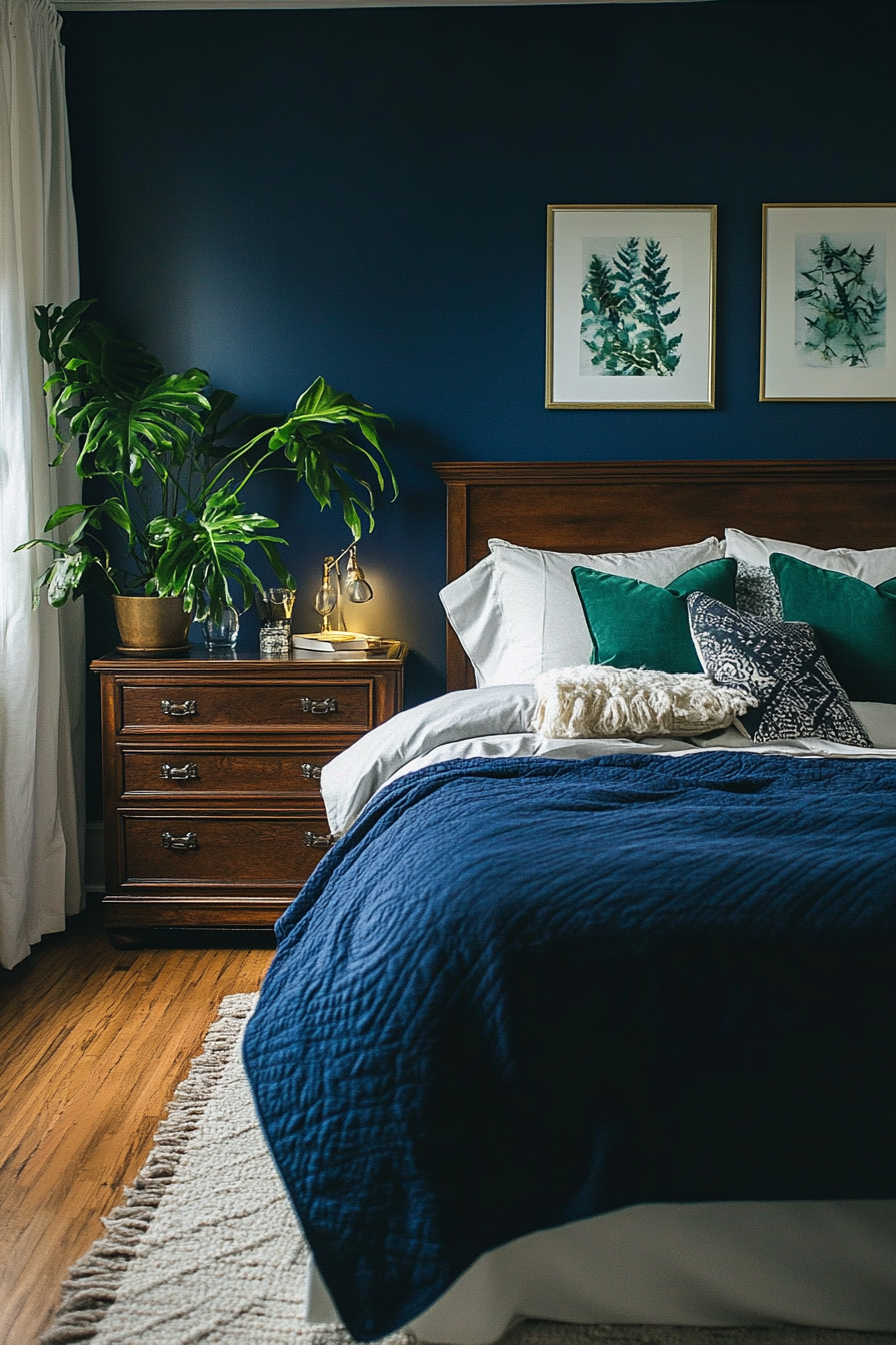 13. Navy and Emerald Balance (Dark Blue Bedroom Ideas) - Dark Blue Bedroom Ideas