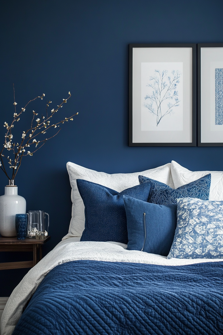 15. Monochrome Blue Layers (Dark Blue Bedroom Ideas) - Dark Blue Bedroom Ideas