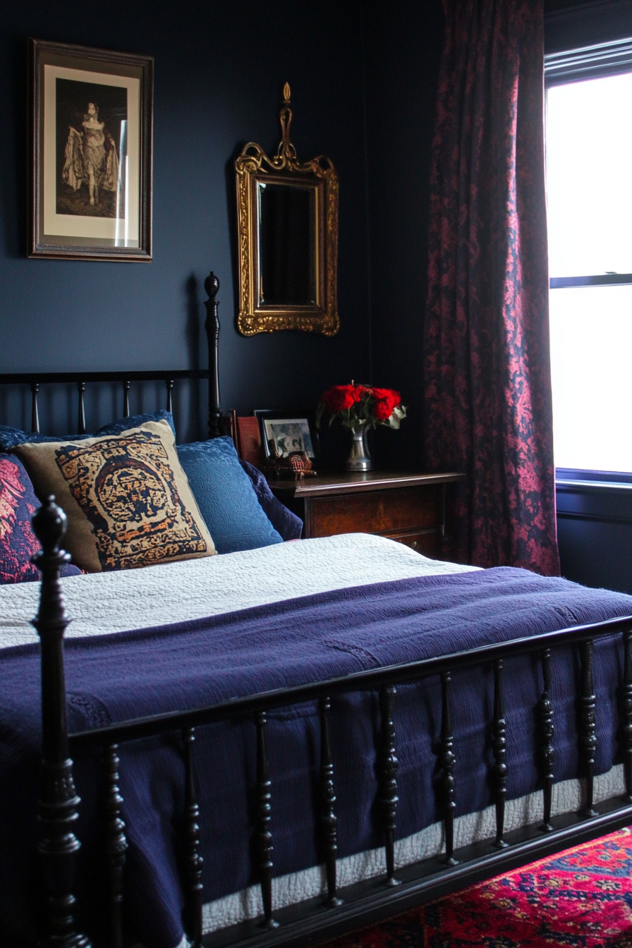 16. Gothic Indigo Reverie (Dark Blue Bedroom Ideas) - Dark Blue Bedroom Ideas
