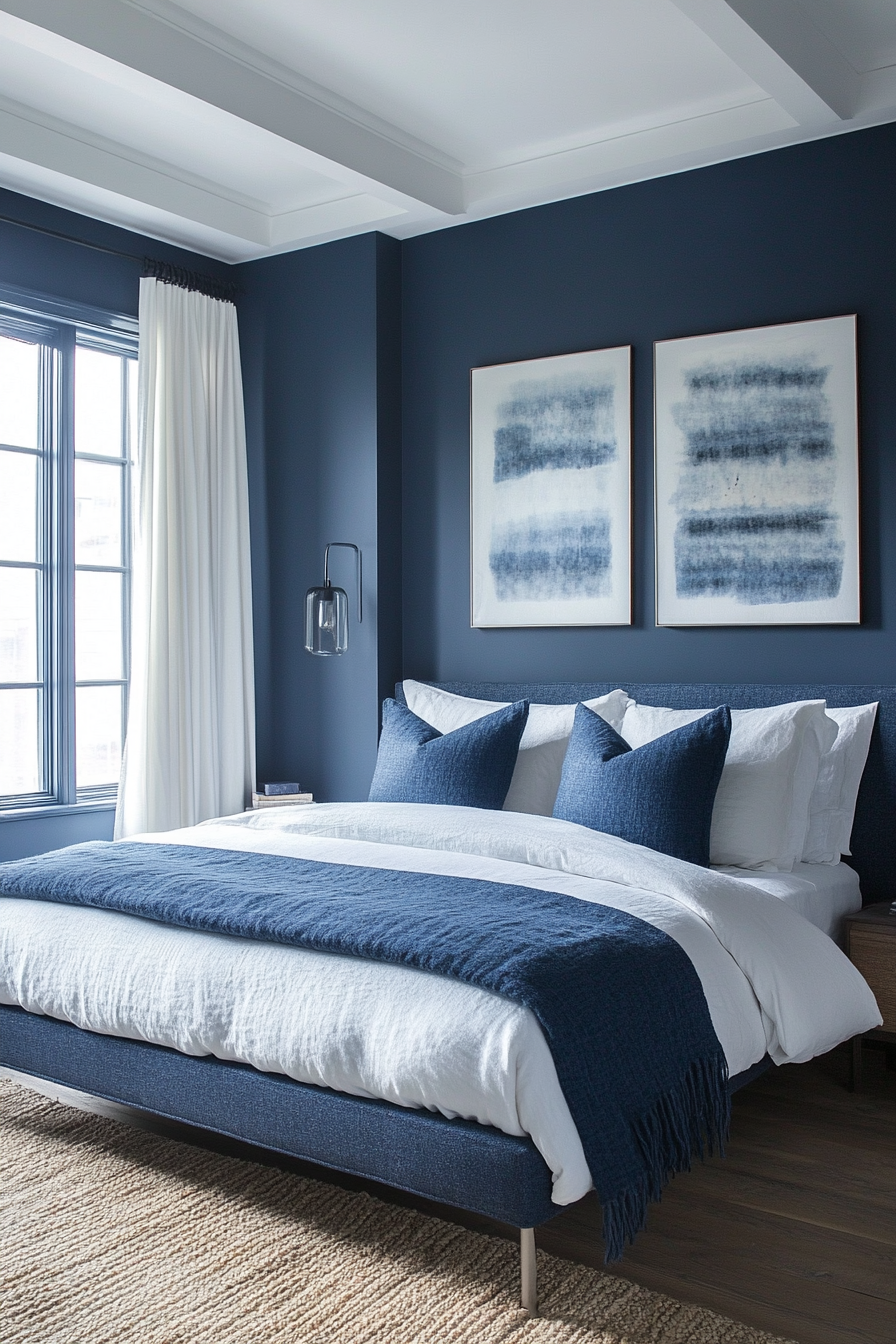 20. Contemporary Sapphire Accent (Dark Blue Bedroom Ideas) - Dark Blue Bedroom Ideas