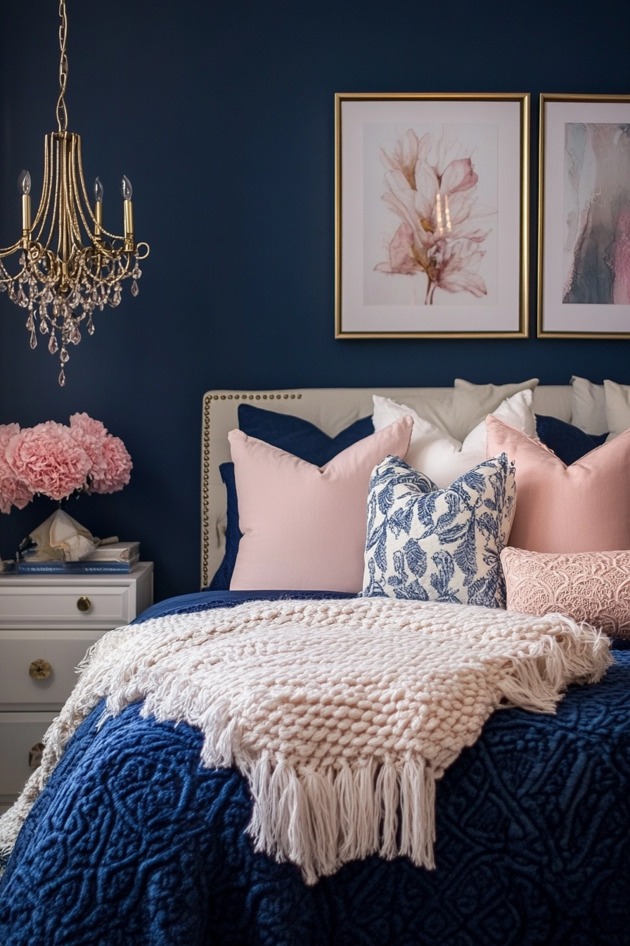 21. Blue and Blush Harmony (Dark Blue Bedroom Ideas) - Dark Blue Bedroom Ideas