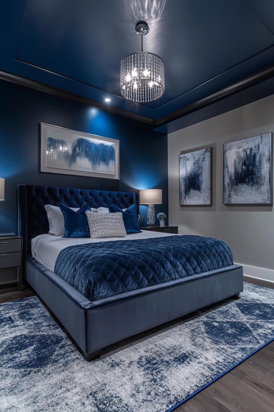 22. Blue and Charcoal Contrast (Dark Blue Bedroom Ideas) - Dark Blue Bedroom Ideas