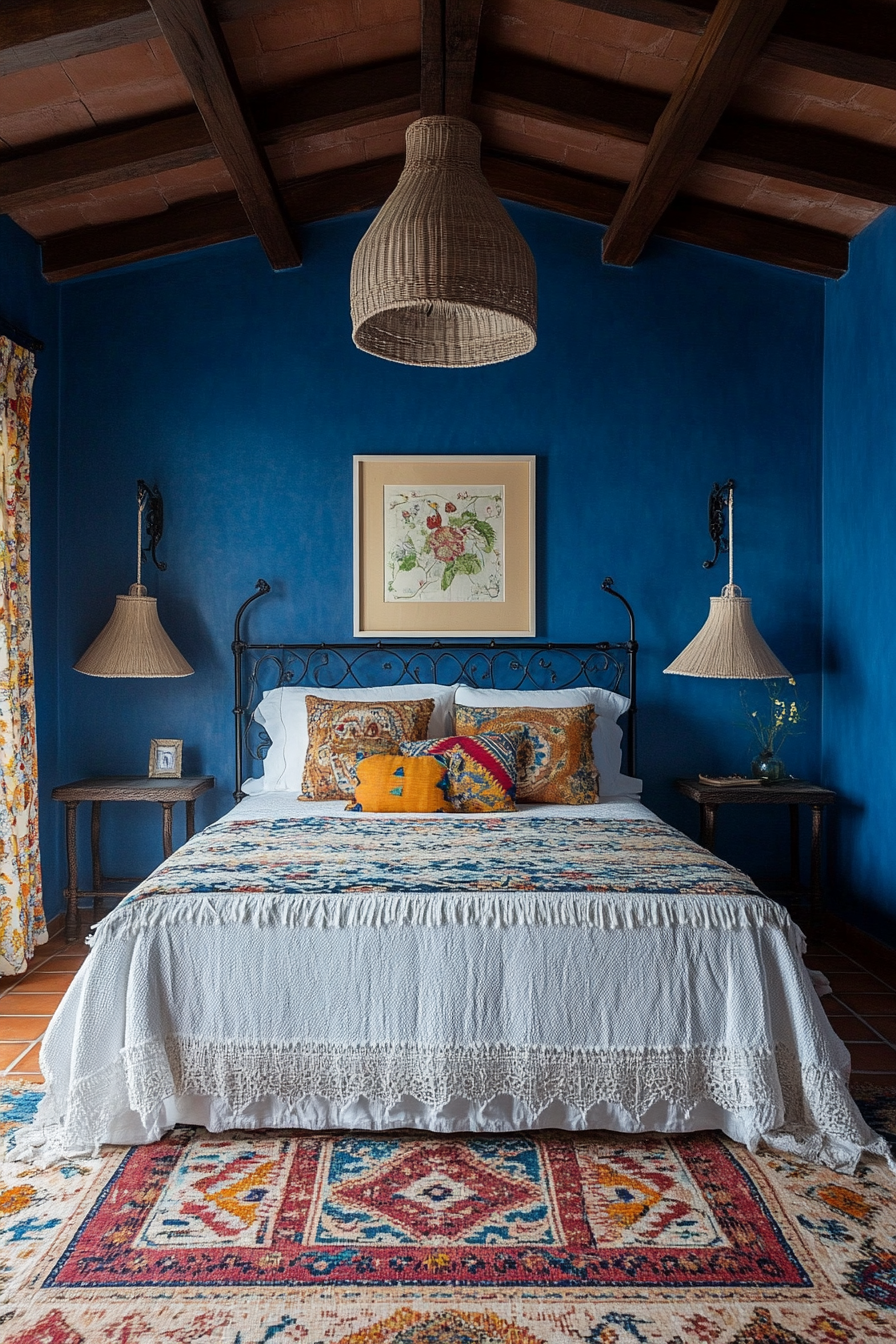 23. Mediterranean Deep Blue Villa (Dark Blue Bedroom Ideas) - Dark Blue Bedroom Ideas