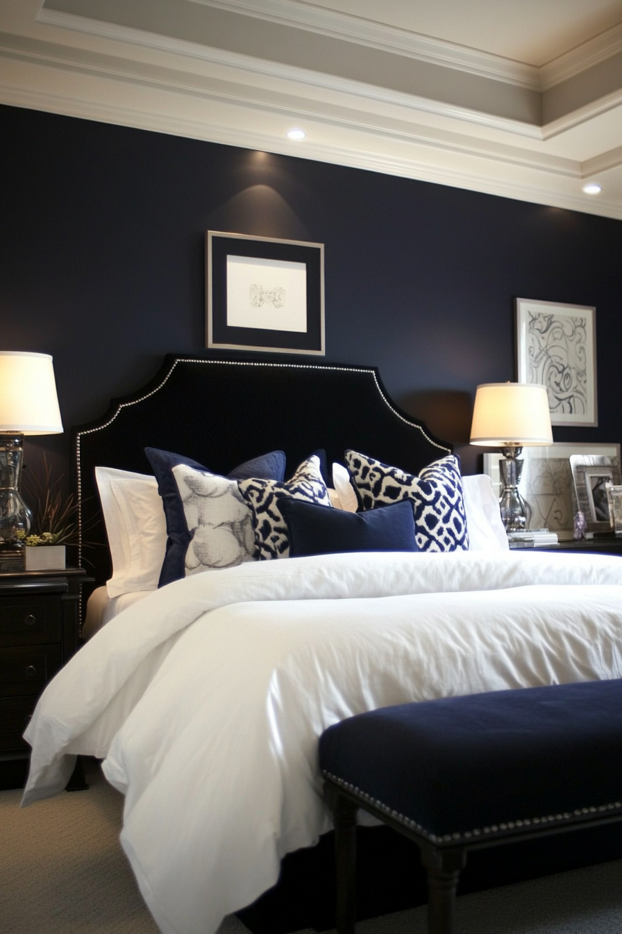 26. Neo-Traditional Navy Sanctuary (Dark Blue Bedroom Ideas) - Dark Blue Bedroom Ideas