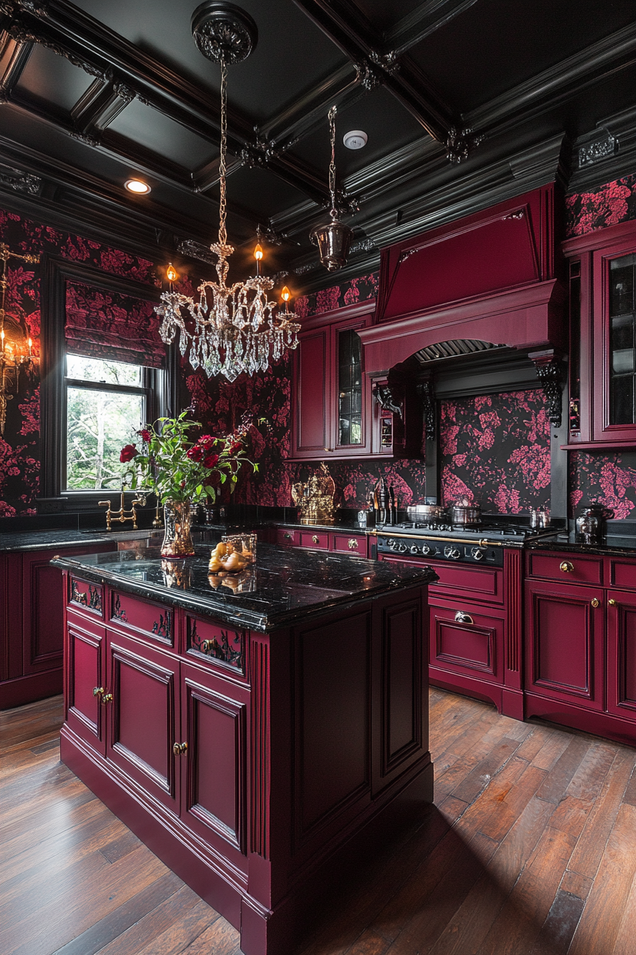 3. Velvet Burgundy Classic (Victorian Style Kitchen Ideas) - Victorian Style Kitchen Ideas