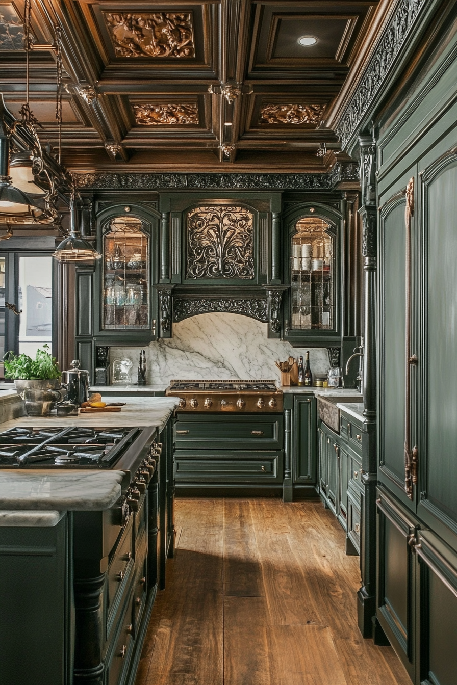 7. Olive Green Traditional (Victorian Style Kitchen Ideas) - Victorian Style Kitchen Ideas