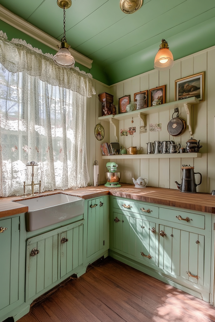 9. Soft Mint Vintage Charm (Victorian Style Kitchen Ideas) - Victorian Style Kitchen Ideas