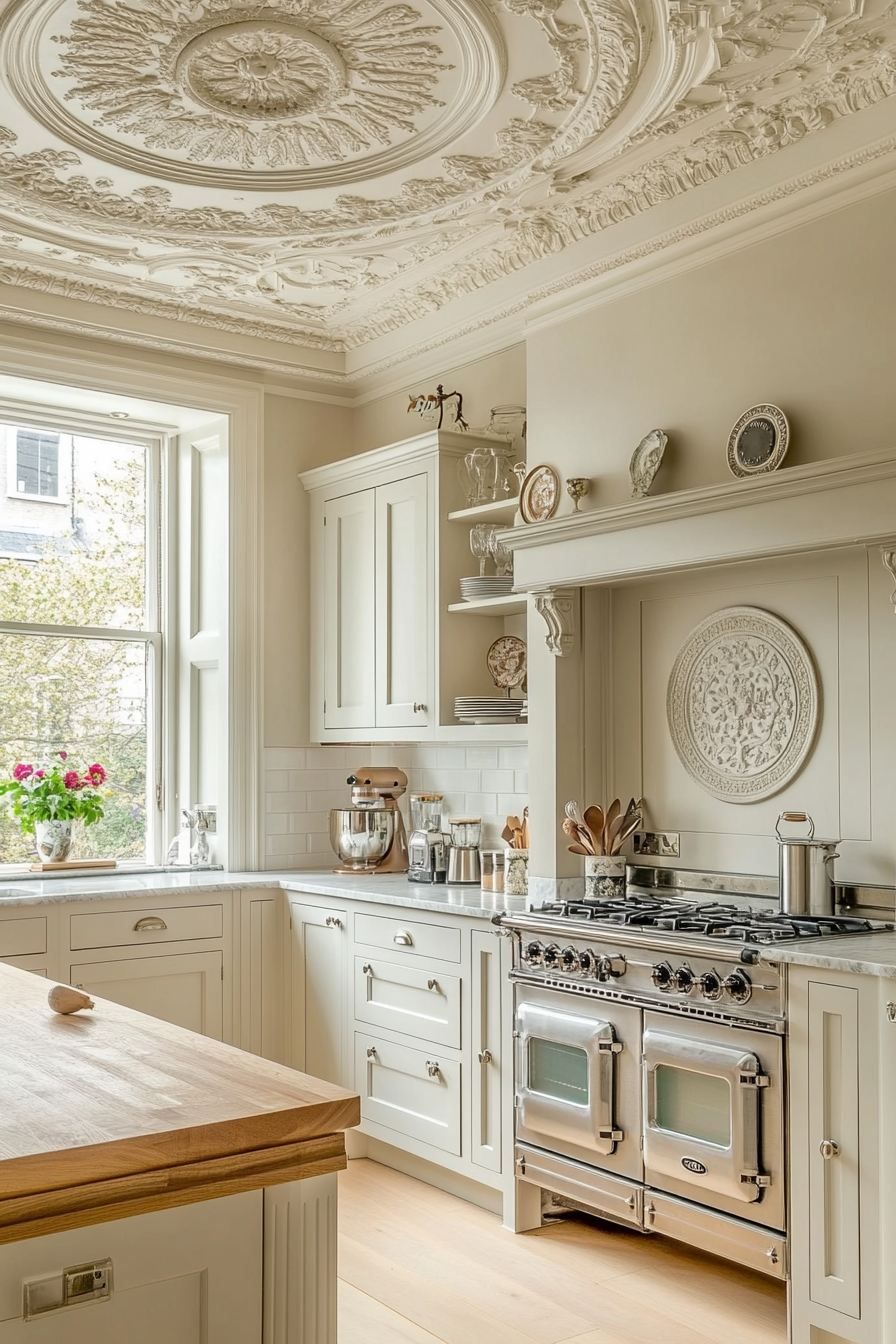 11. Eggshell Elegance (Victorian Style Kitchen Ideas) - Victorian Style Kitchen Ideas