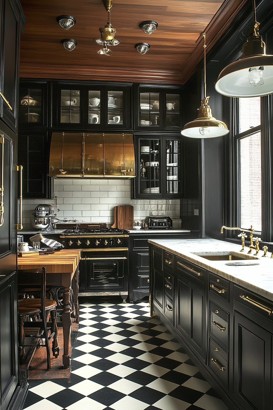 13. Black and Brass Sophistication (Victorian Style Kitchen Ideas) - Victorian Style Kitchen Ideas