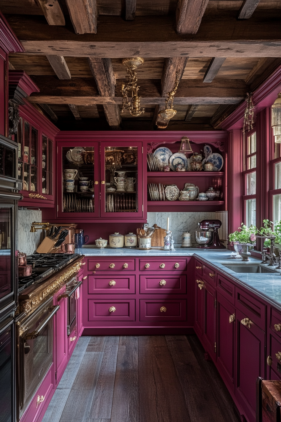 16. Crimson and Cream Grandeur (Victorian Style Kitchen Ideas) - Victorian Style Kitchen Ideas