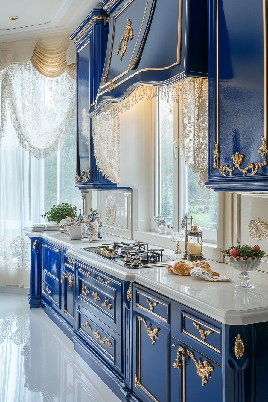 23. Cobalt and White Classic (Victorian Style Kitchen Ideas) - Victorian Style Kitchen Ideas