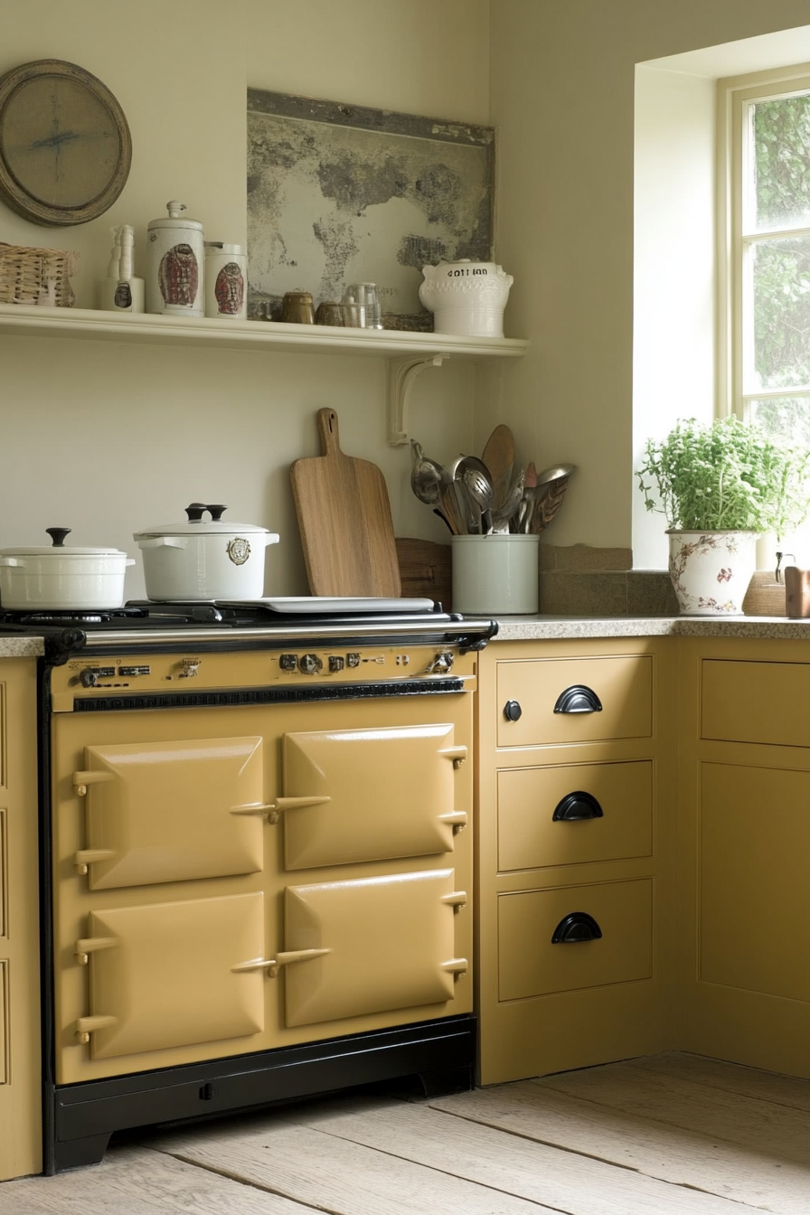 24. Mustard and Sage Fusion (Victorian Style Kitchen Ideas) - Victorian Style Kitchen Ideas