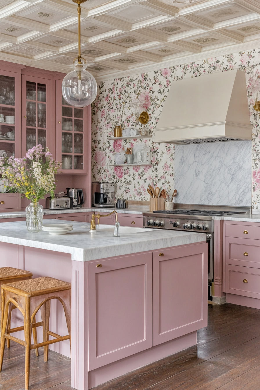 25. Dusty Rose and Ivory Delight (Victorian Style Kitchen Ideas) - Victorian Style Kitchen Ideas