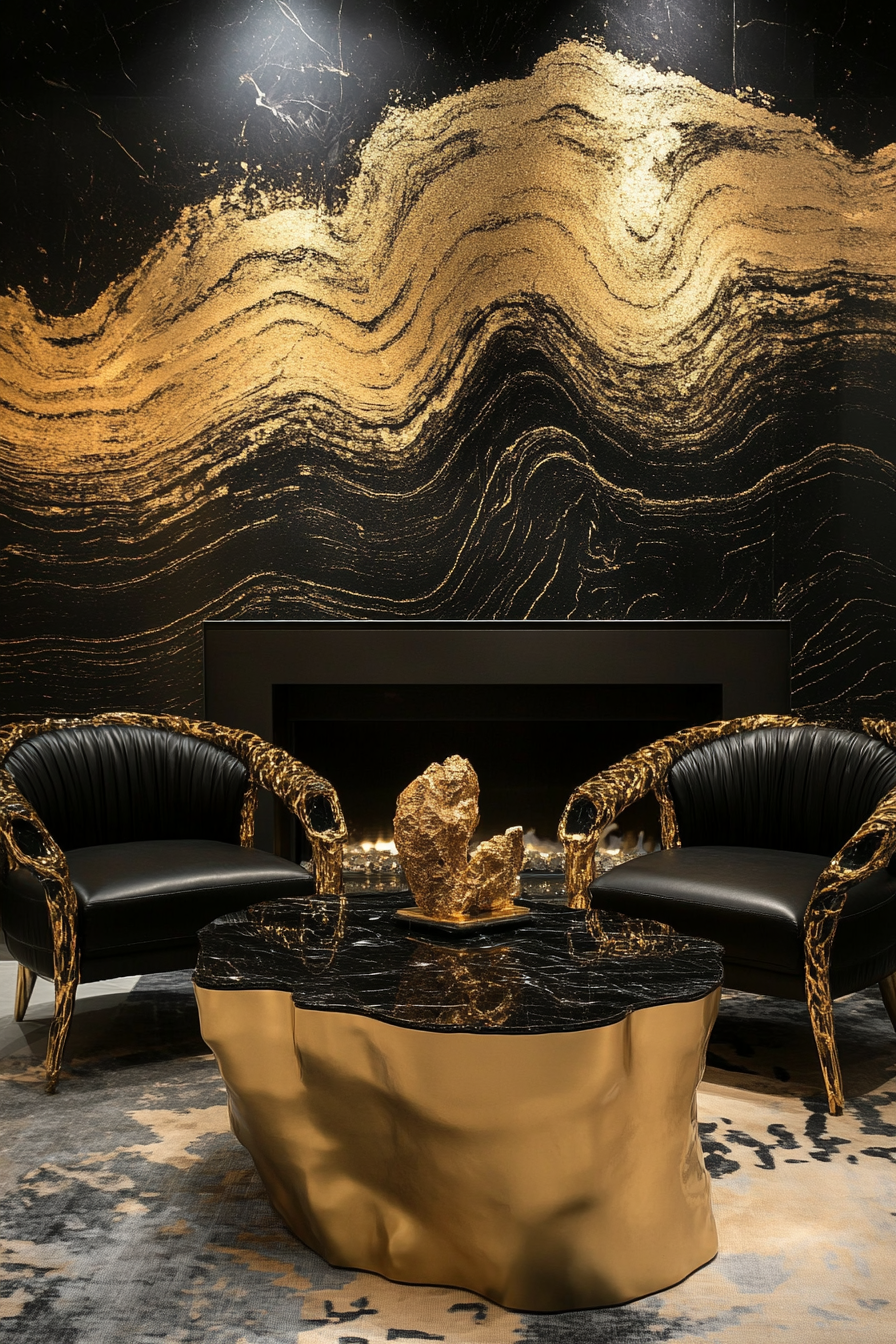 5. Black Marble Grandeur (Black And Gold Living Room Ideas) - Black And Gold Living Room Ideas