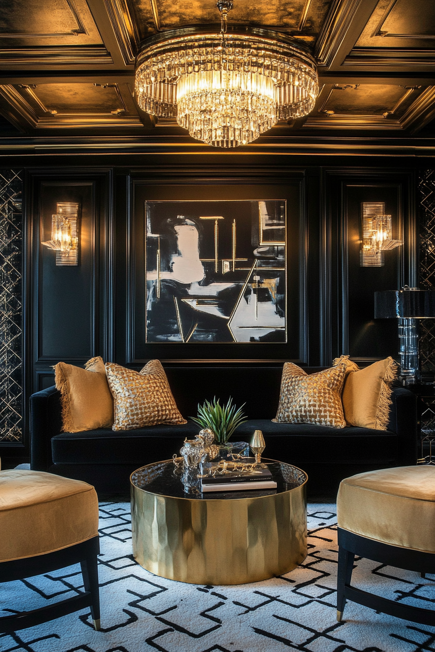 7. Art Deco Revival (Black And Gold Living Room Ideas) - Black And Gold Living Room Ideas