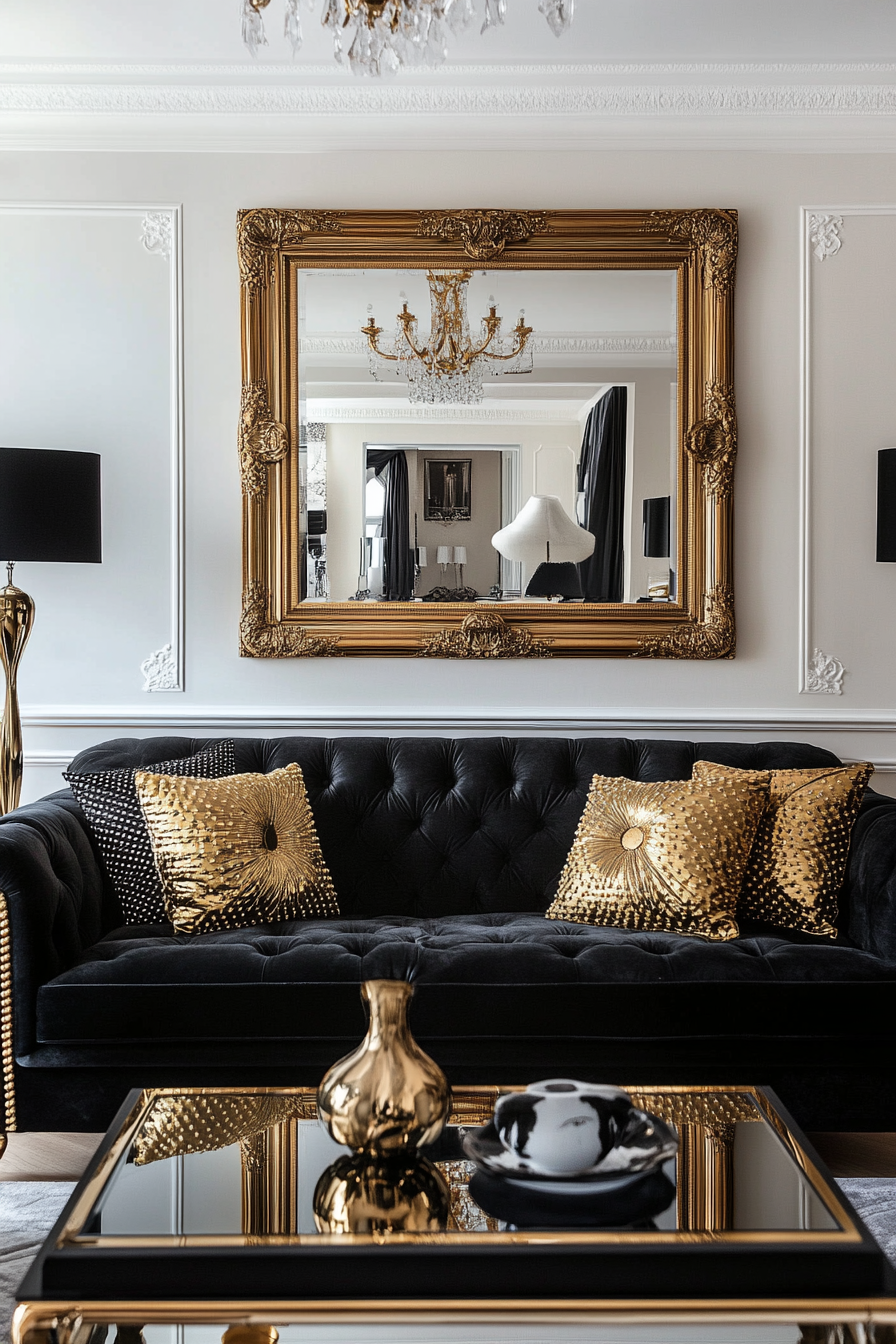 13. Velvet Glamour (Black And Gold Living Room Ideas) - Black And Gold Living Room Ideas
