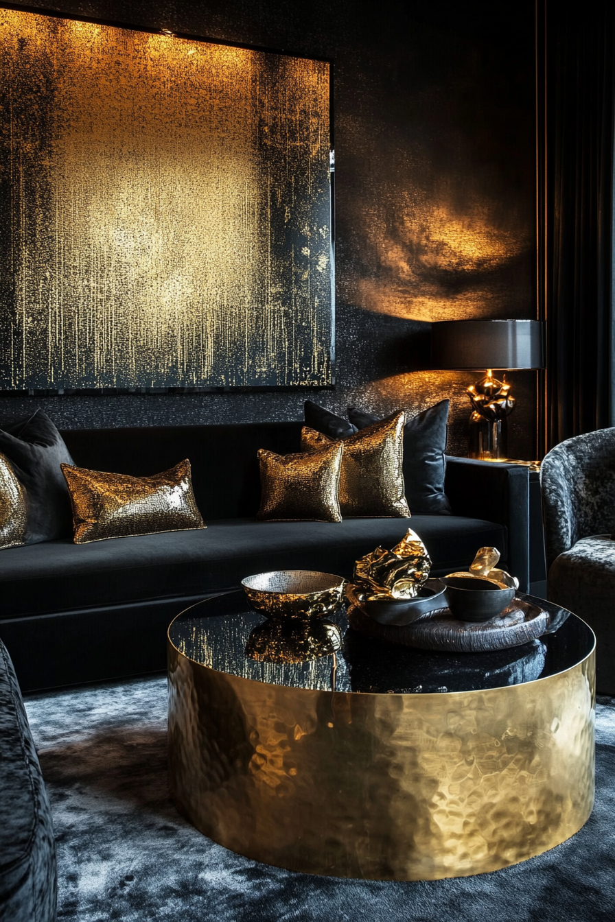 20. Monochrome Drama (Black And Gold Living Room Ideas) - Black And Gold Living Room Ideas