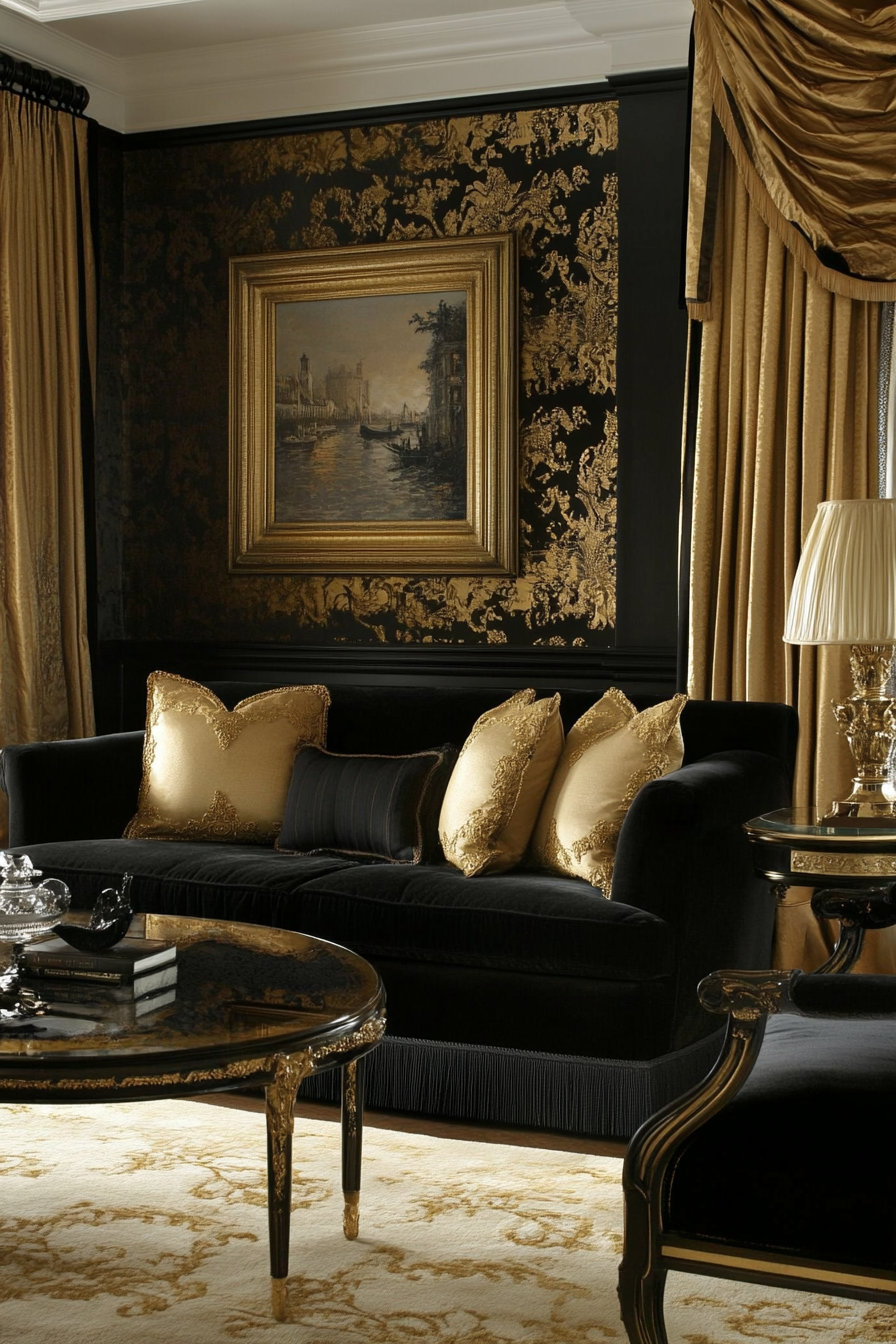 22. Traditional Charm (Black And Gold Living Room Ideas) - Black And Gold Living Room Ideas