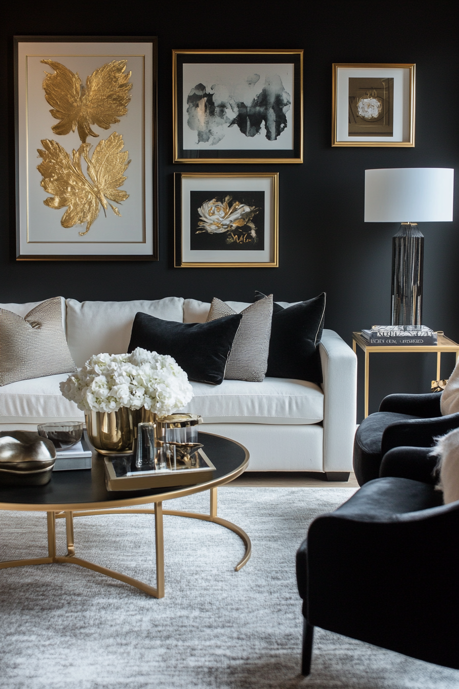 23. Art Studio Sophistication (Black And Gold Living Room Ideas) - Black And Gold Living Room Ideas