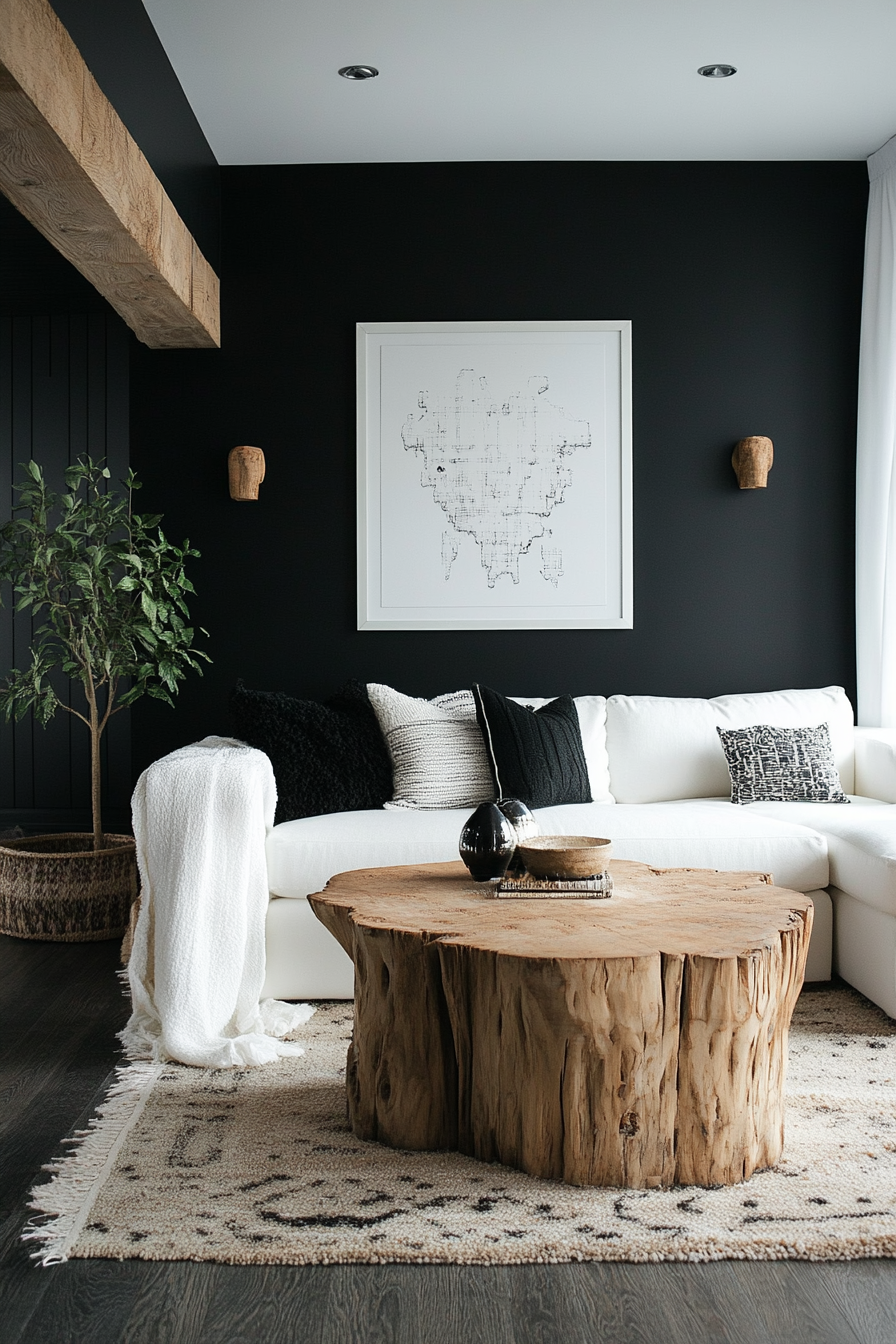2. Black and White Contrast (Black Living Room Ideas) - Black Living Room Ideas