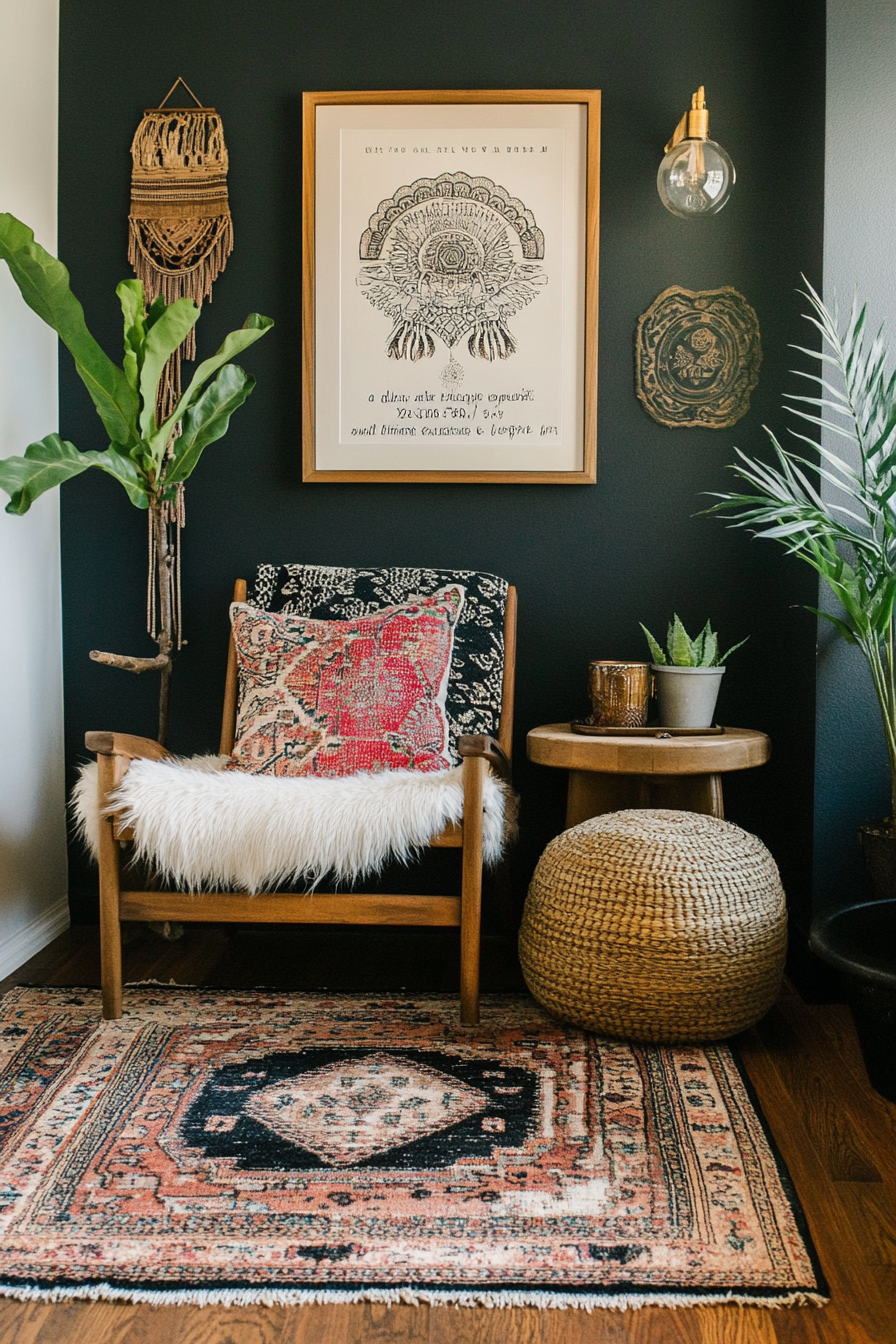 8. Bohemian Vibes (Black Living Room Ideas) - Black Living Room Ideas