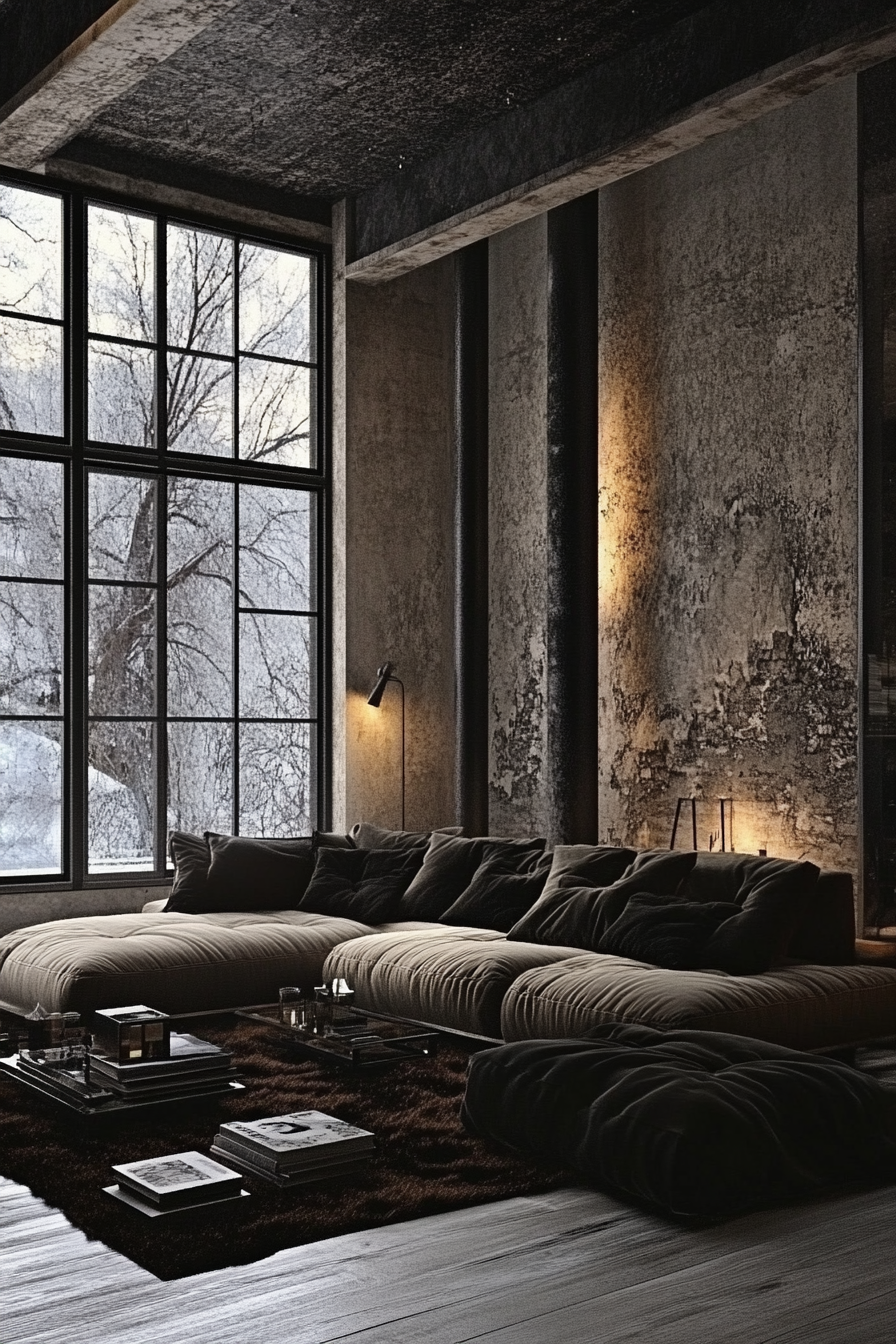13. Cozy Industrial Loft (Black Living Room Ideas) - Black Living Room Ideas