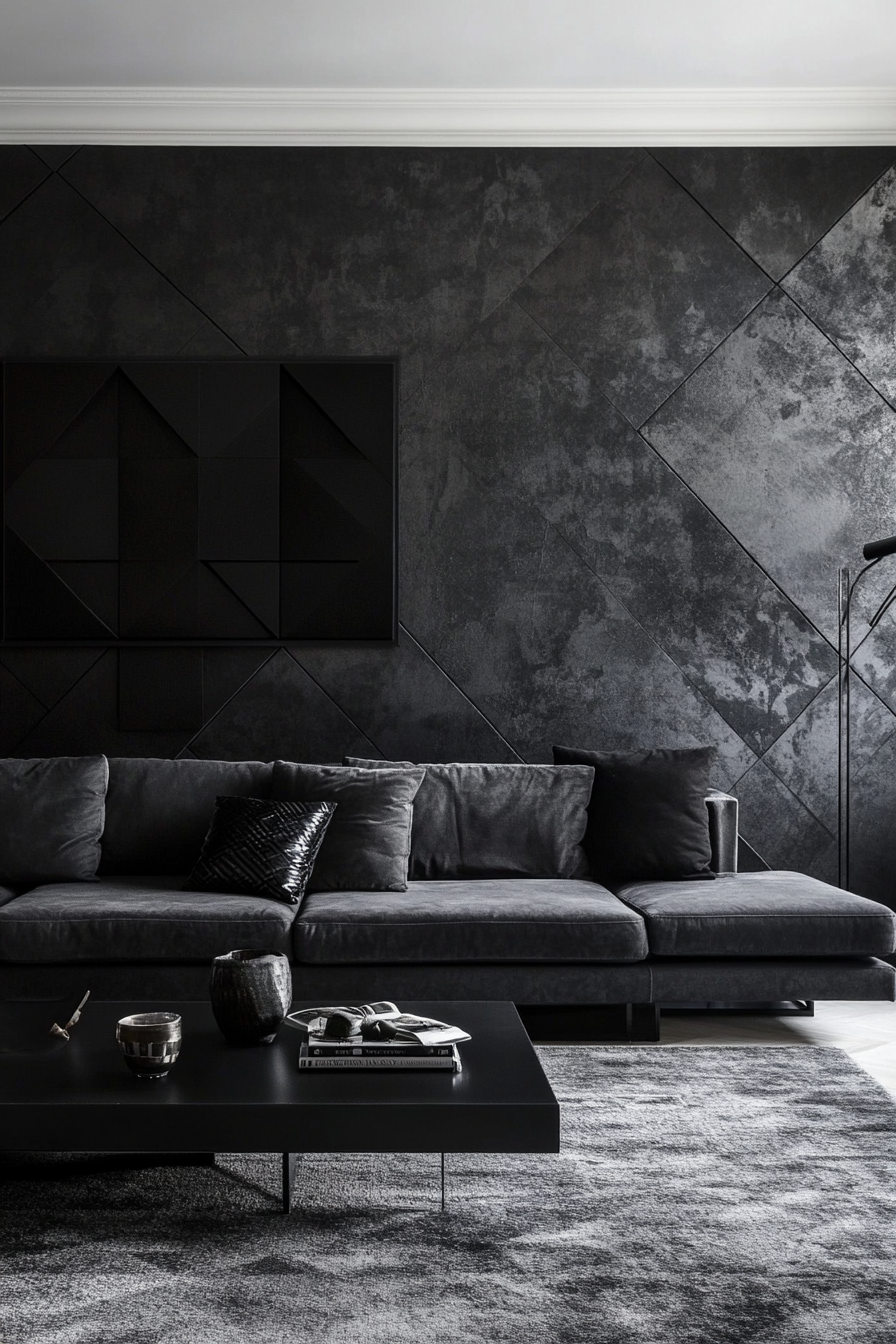14. Geometric Black Patterns (Black Living Room Ideas) - Black Living Room Ideas