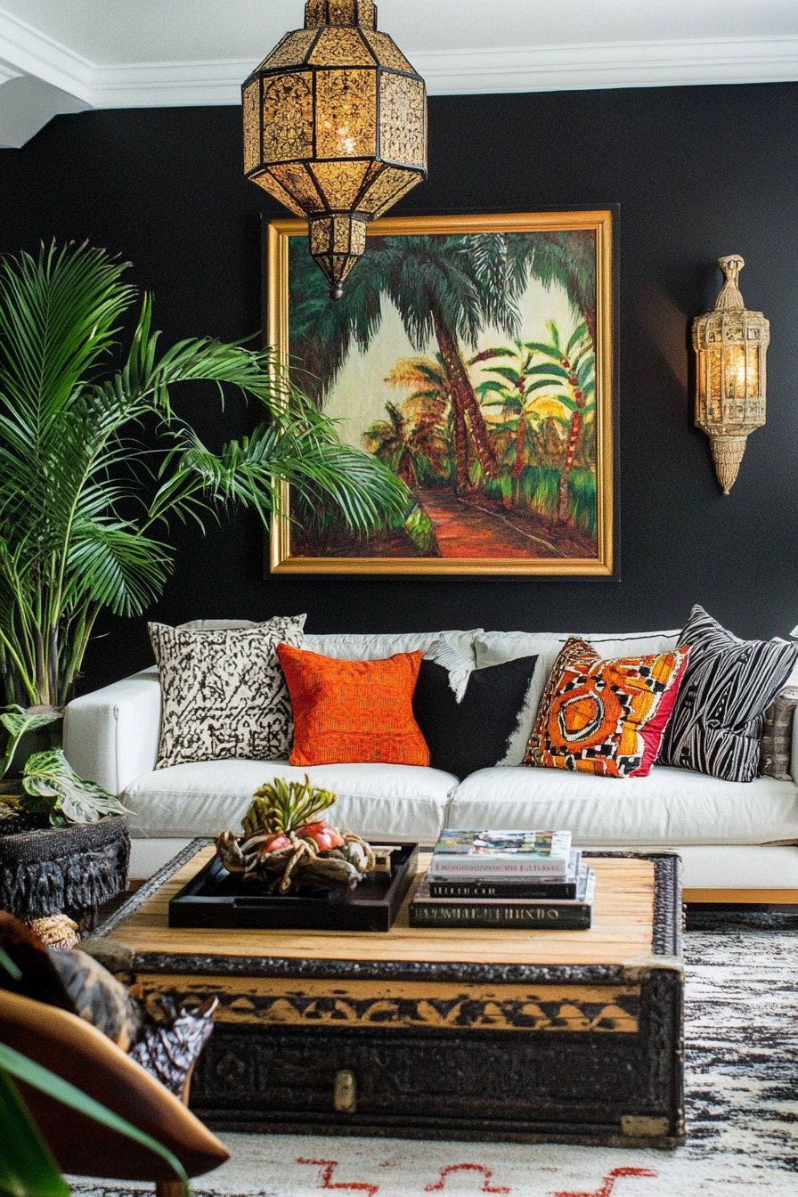 16. Eclectic Global Influence (Black Living Room Ideas) - Black Living Room Ideas